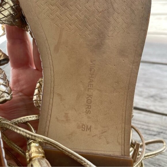 Michael Kors Monterey Woven Gold Leather Gladiator Sandals Womens size 9 - Picture 5 of 6
